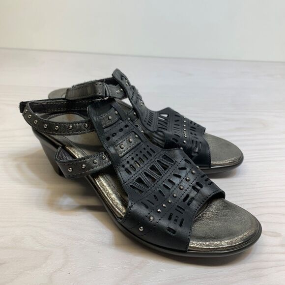 Naot Israel Vogue Black Leather Ankle Strap Sandal Cutout Design Women's 37 US 6 - Picture 1 of 9